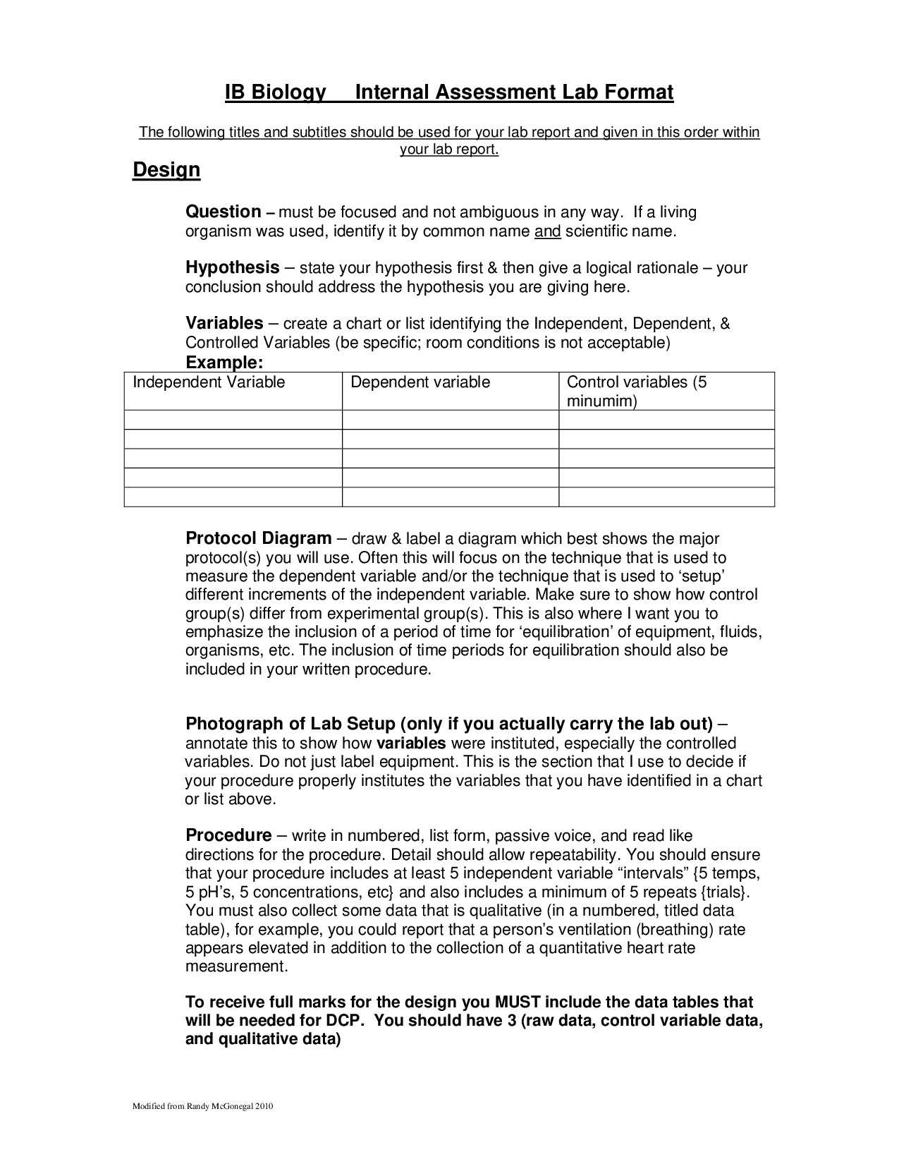 Ib Biology Lab Format – Docsity Regarding Biology Lab Report Template