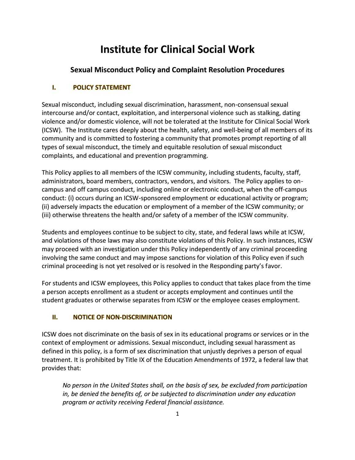 Icsw Sexual Misconduct Policy & Complaint Resolution With Sexual Harassment Investigation Report Template