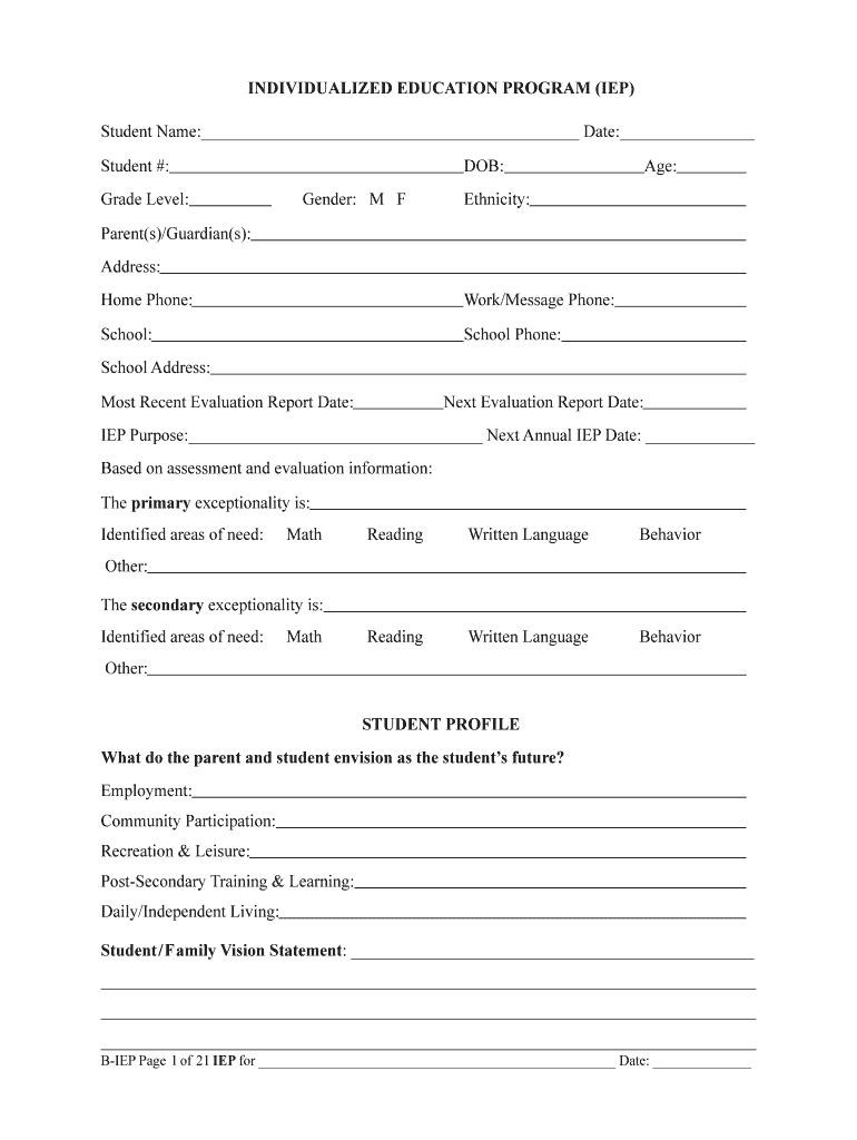 Iep Pdffiller Form – Fill Online, Printable, Fillable, Blank With Blank Iep Template