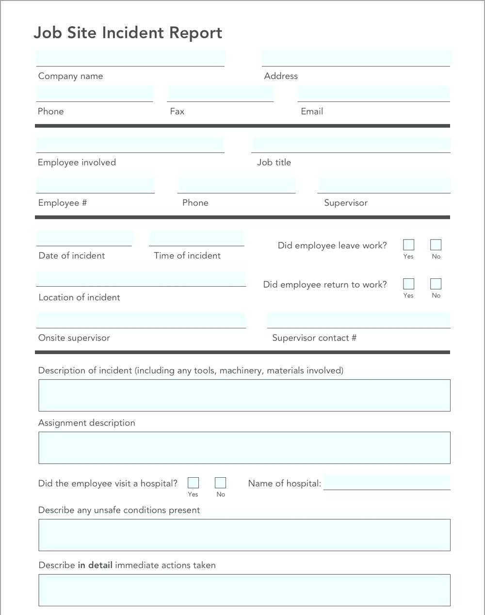 Incident Report Form Template Free Download – Vmarques Pertaining To Site Visit Report Template Free Download