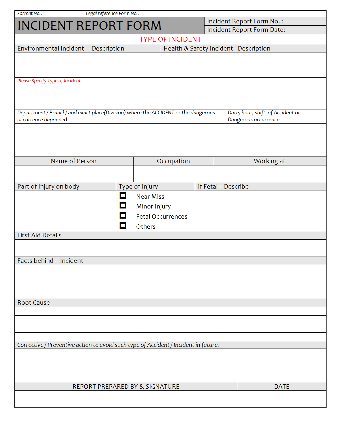 Incident Report Form – With Regard To It Major Incident Report Template