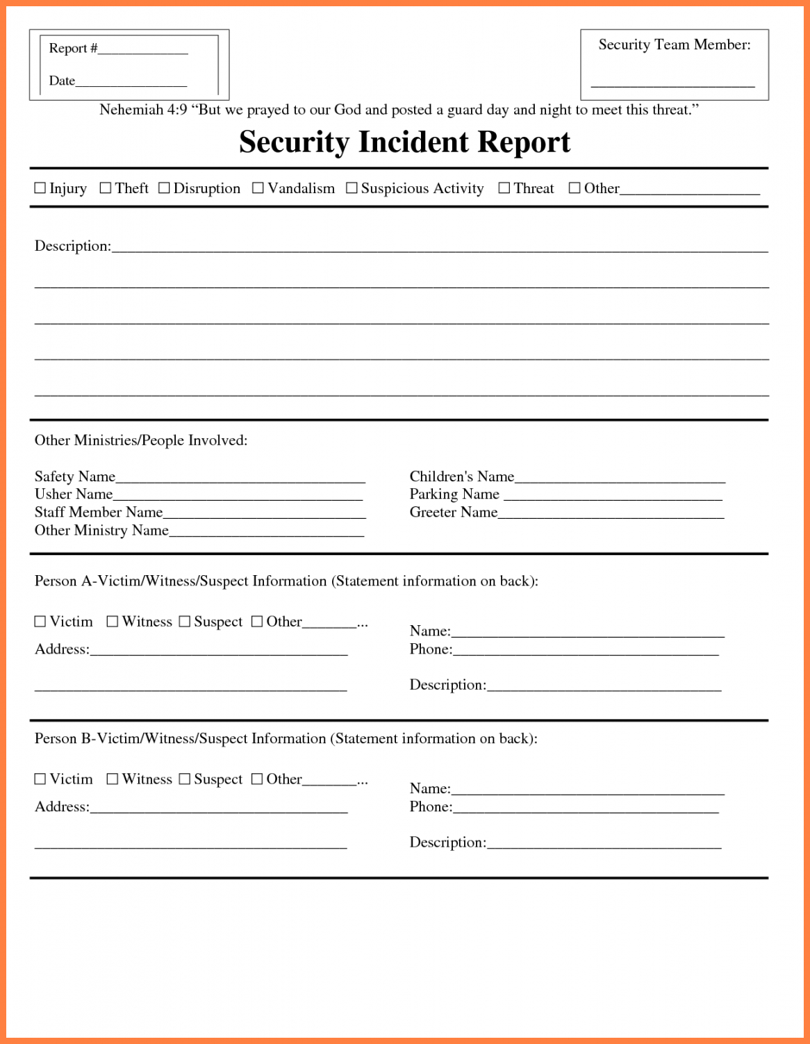 Information Technology Incident Report Template With Incident Report Form Template Doc