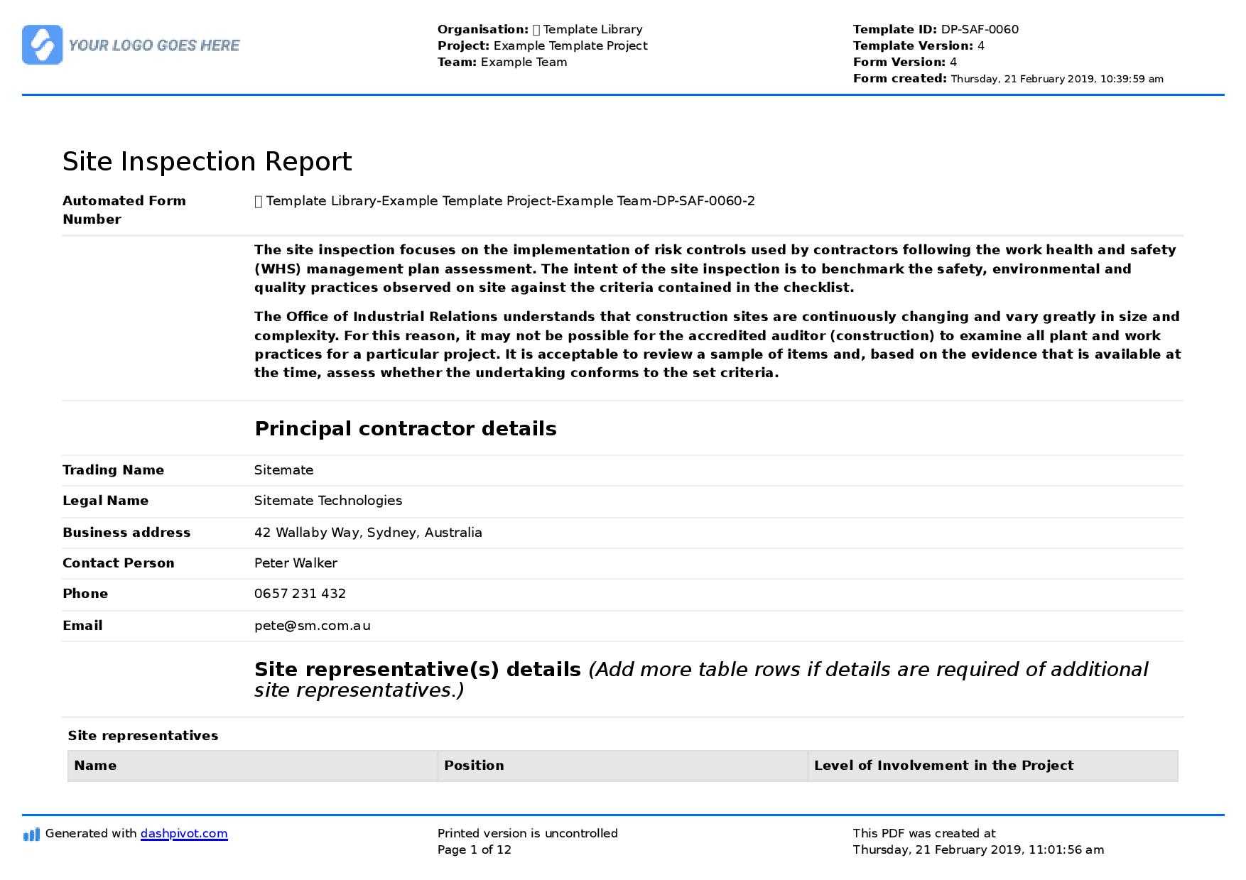 Inspection Report Template – Calep.midnightpig.co Throughout Part Inspection Report Template