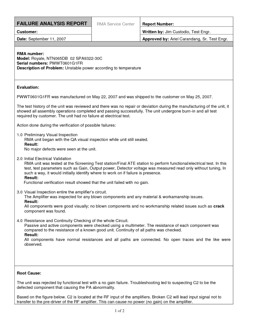 Inspirational Failure Analysis Report Template Sample With For Rma Report Template