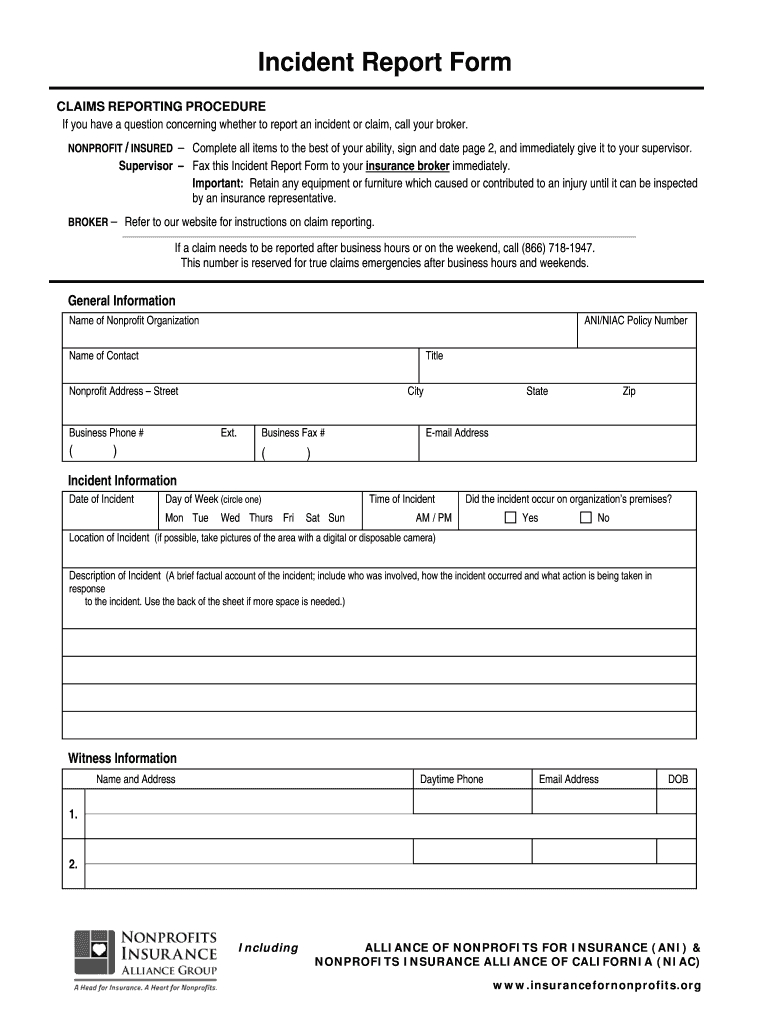 Insurance Incident Report Form – Fill Online, Printable Intended For Insurance Incident Report Template