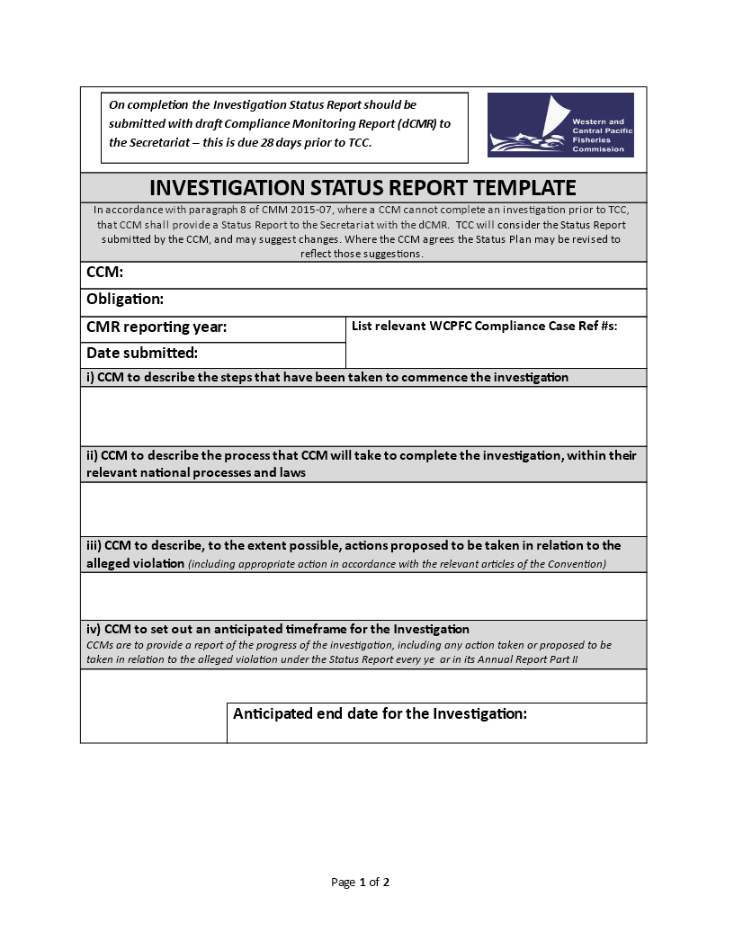 Investigation Status | Templates At Allbusinesstemplates Inside Compliance Monitoring Report Template