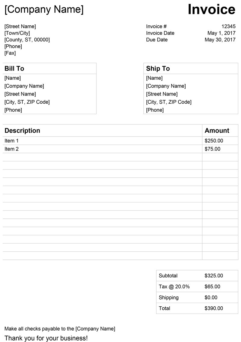 Invoice Template For Word - Free Simple Invoice Within Microsoft Office Word Invoice Template