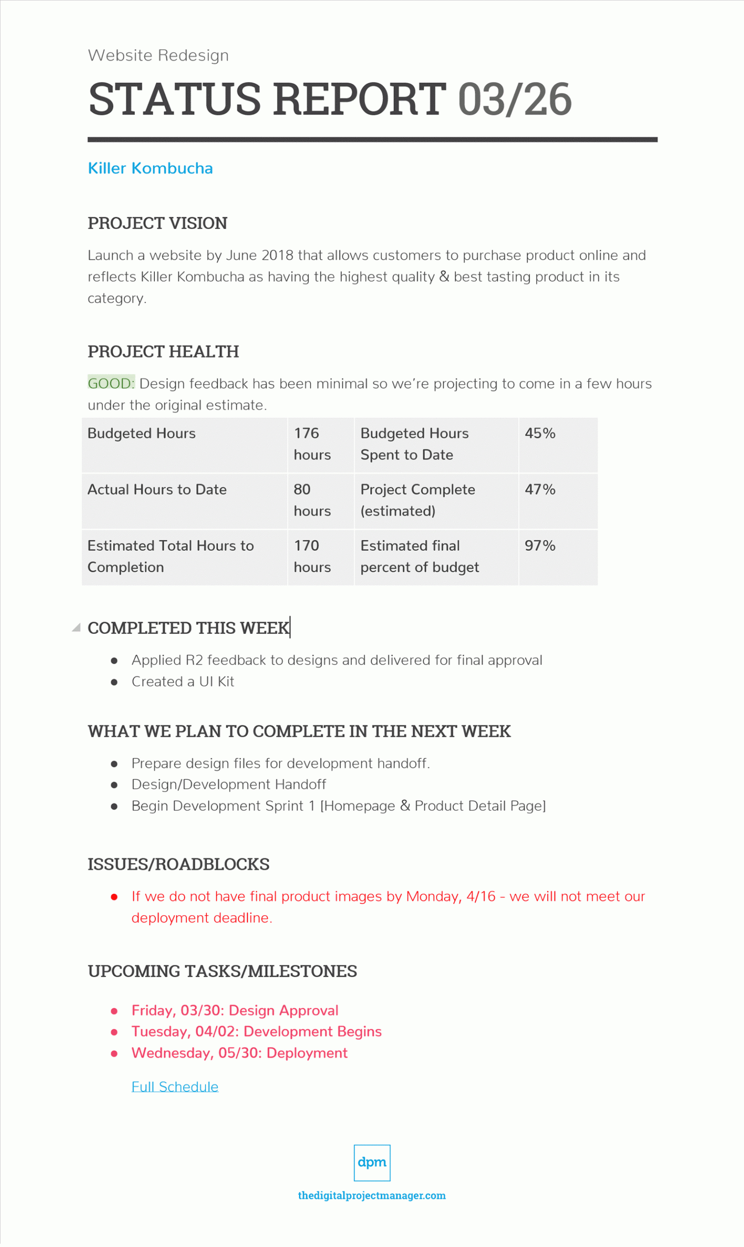 Keep Your Project On Track With Status Reports – The Digital Regarding Project Status Report Email Template