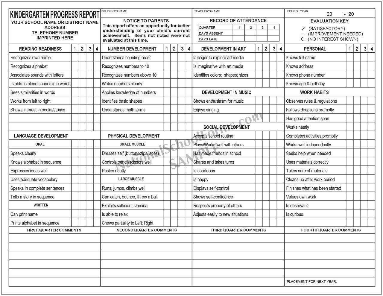 Kindergarten Progress Report – Calep.midnightpig.co Pertaining To Preschool Progress Report Template