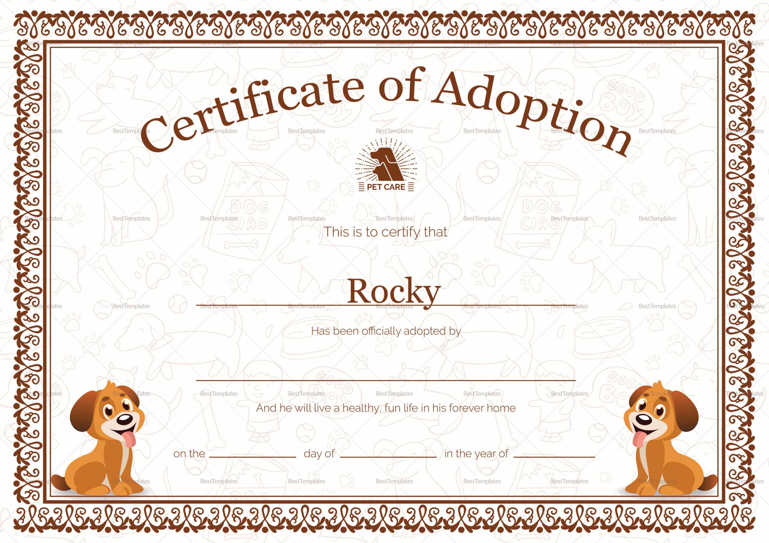 Kitten Adoption Certificate In Blank Adoption Certificate Template