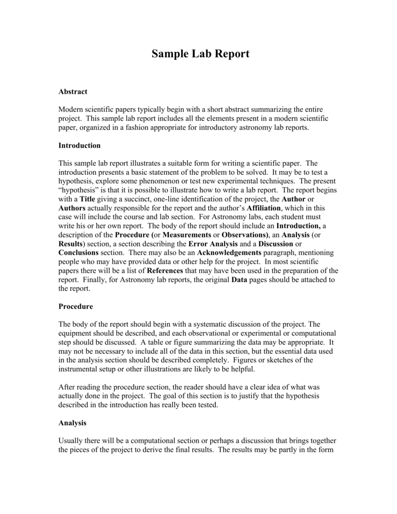 Lab Report Example – Dalep.midnightpig.co Intended For Physics Lab Report Template