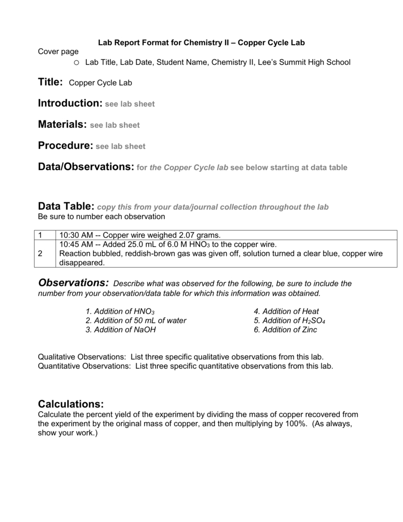 Lab Report Format For As Chemistry Within Lab Report Template Chemistry