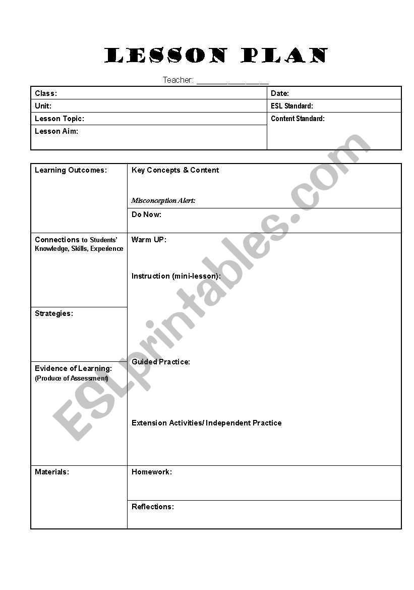 Lesson Plan Template – Esl Worksheetgracie88 In Blank Unit Lesson Plan Template