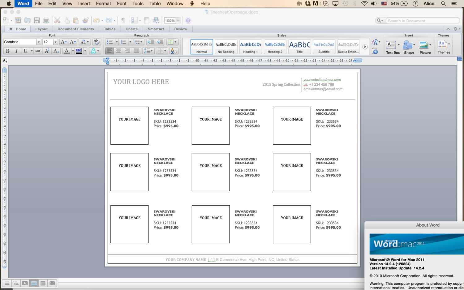 Line Sheet – Id11 Within Word Catalogue Template