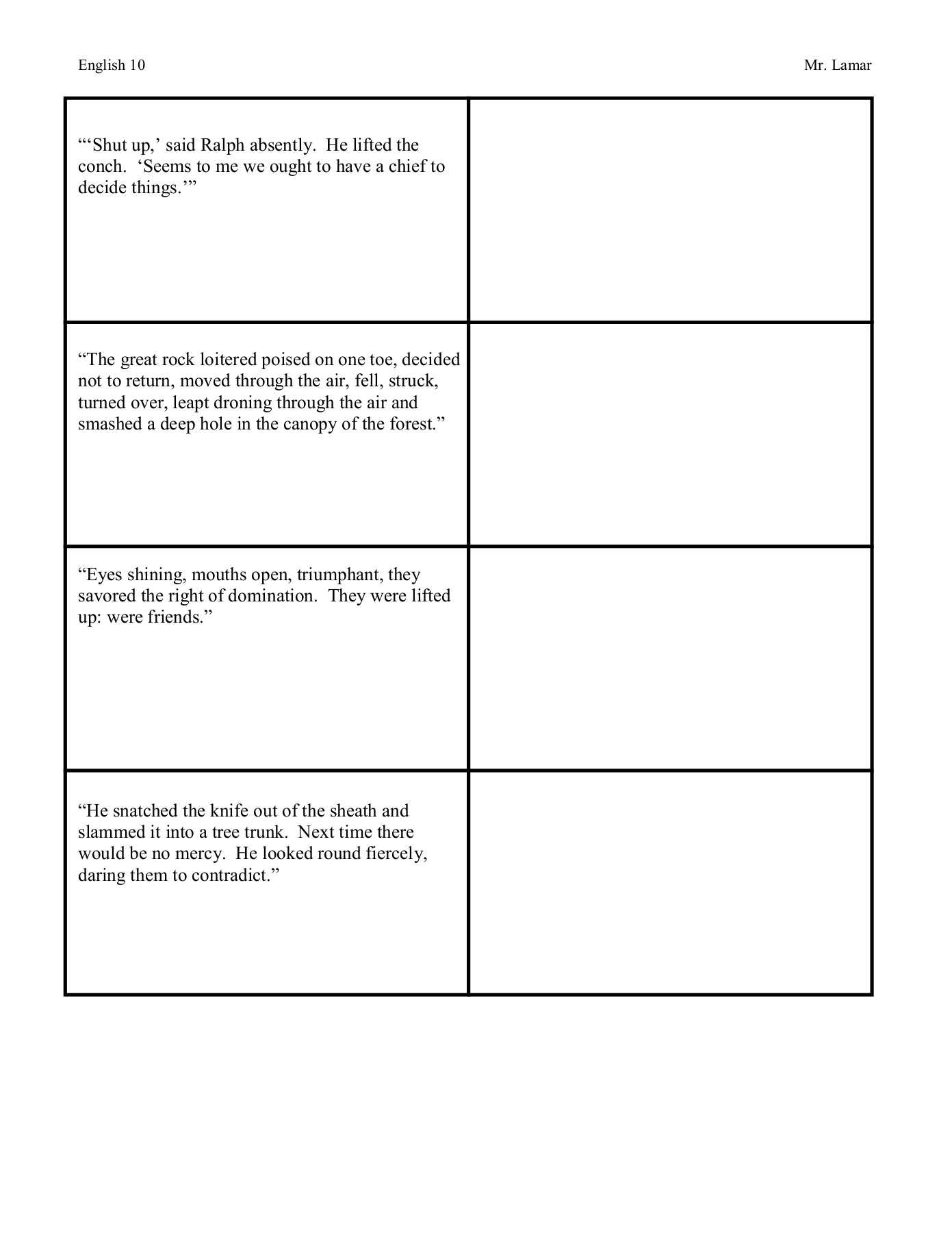 Lord Of The Flies:::: Double Entry Journals Pages 1 – 10 In Double Entry Journal Template For Word