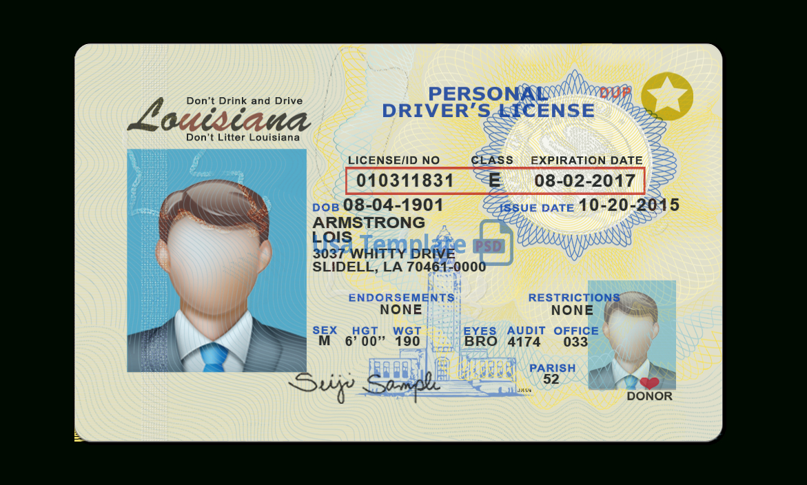 Louisiana Driver License Psd Template For Blank Drivers License Template