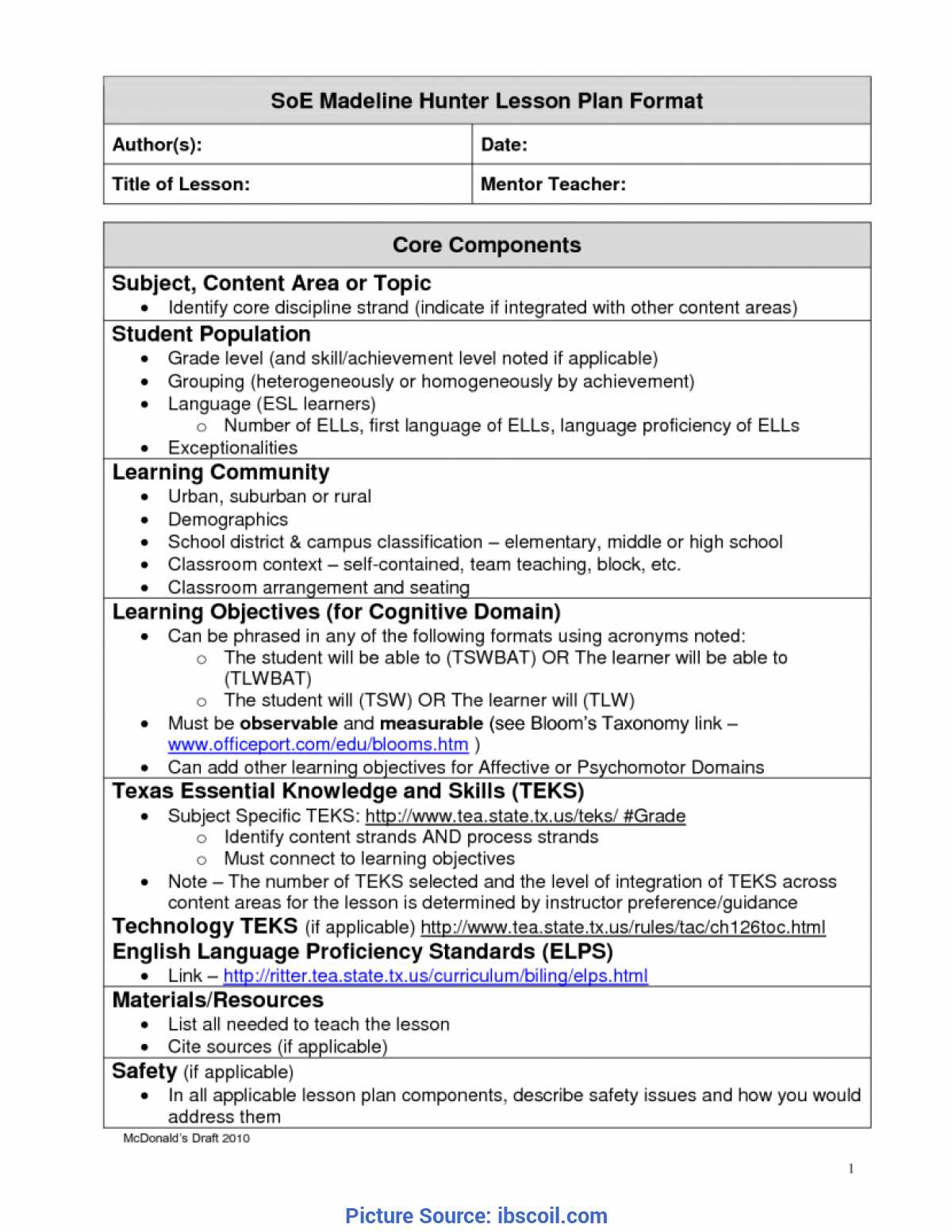 Madeline Hunter Lesson Plan Template Twiroo Com | Lesso For Madeline Hunter Lesson Plan Template Blank