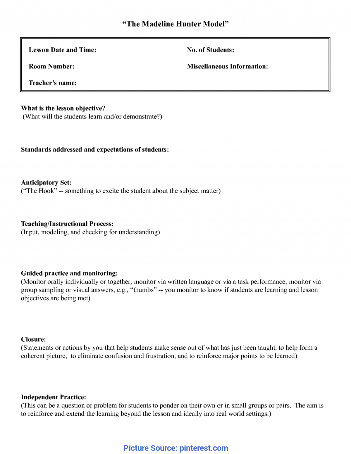 Madeline Hunter Lesson Plan Template Twiroo Com | Lesso With Madeline Hunter Lesson Plan Template Blank