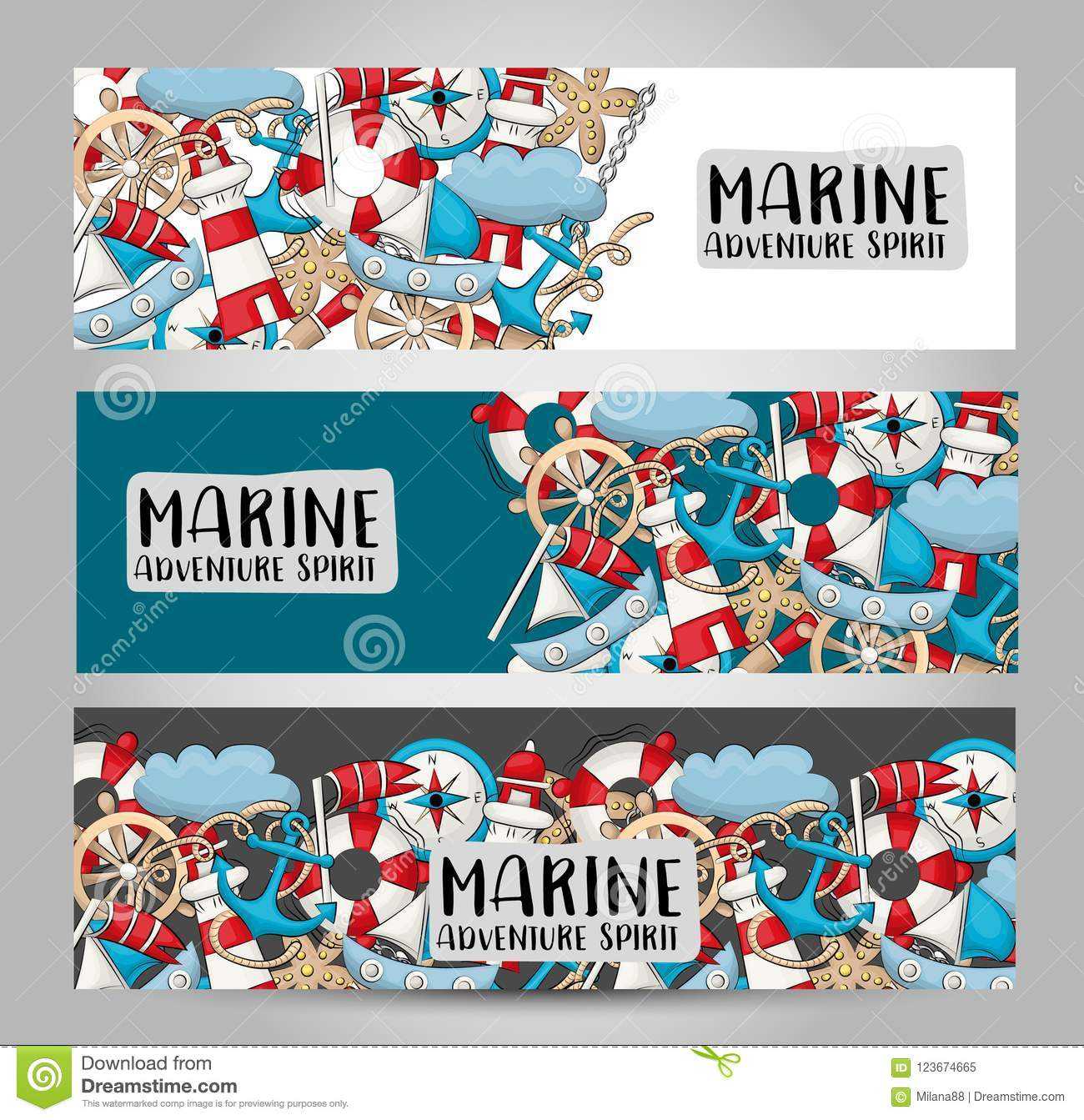 Marine Nautical Travel Concept. Horizontal Banner Template In Nautical Banner Template
