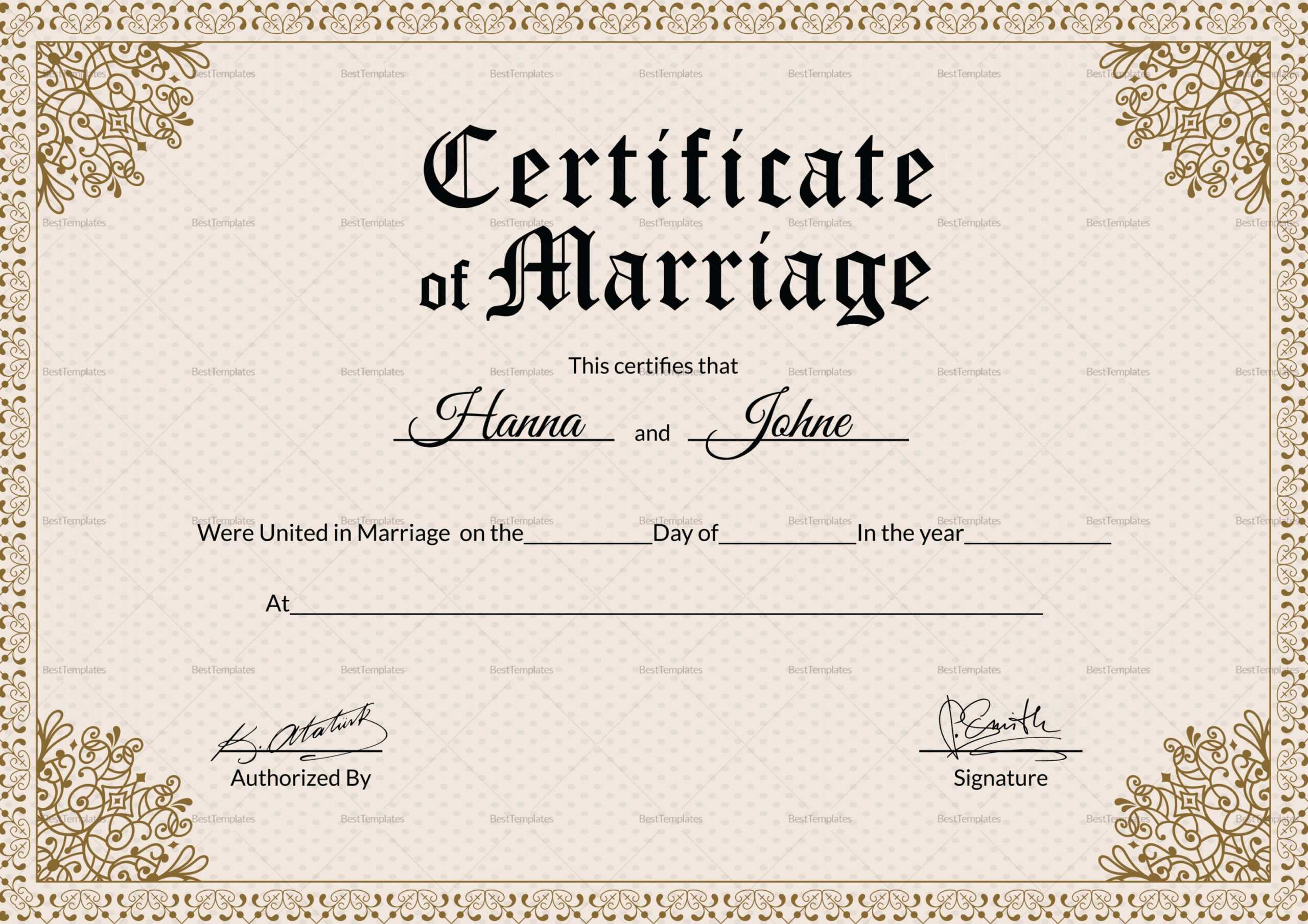 Marriage Certificate Design – Yeppe.digitalfuturesconsortium Regarding Blank Marriage Certificate Template