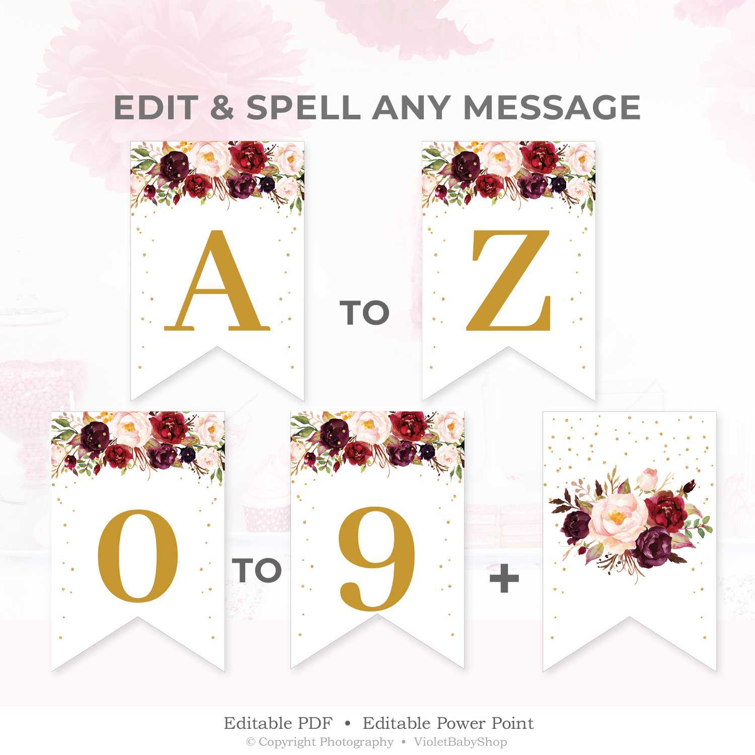 Marsala Custom Party Banner Template, Printable Burgundy Floral Pennant,  Blush Floral Baby Shower Banner Template Instant Download Mgfs6 Pertaining To Staples Banner Template