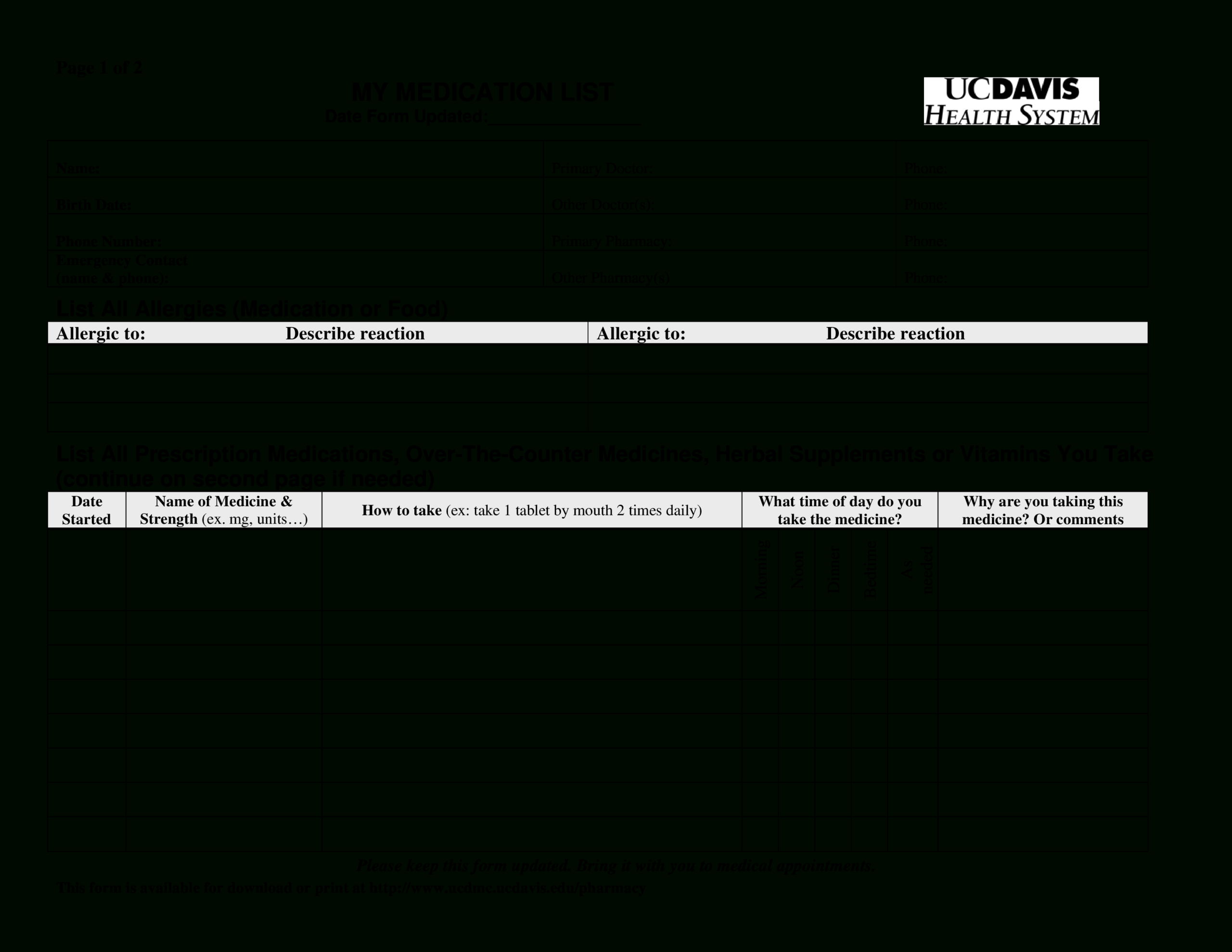 Medication List Form Template – Dalep.midnightpig.co With Blank Medication List Templates