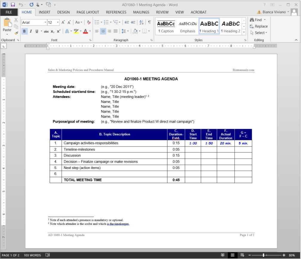 Meeting Agenda Template | Ad1060 1 Inside Free Meeting Agenda Templates For Word