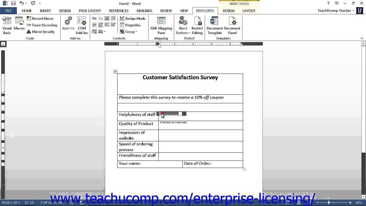 Microsoft Office Word 2013 Tutorial Creating Forms 21.4 Employee Group  Training Intended For How To Create A Template In Word 2013
