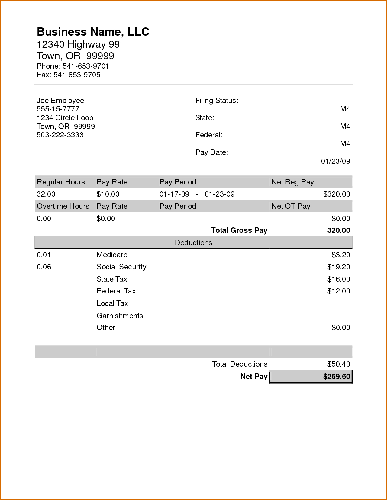 Microsoft Templates Payroll Stub | For Blank Pay Stubs Template