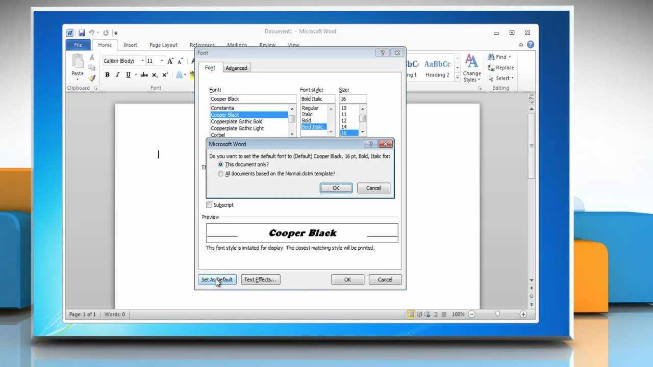 Microsoft® Word 2010: How To Change The Default Font For Change The Normal Template In Word 2010