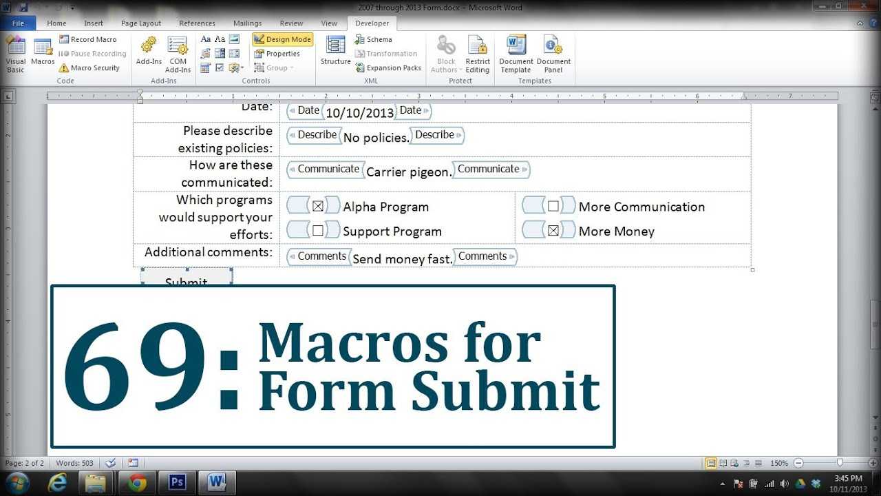 Microsoft Word: Create A Submit Form Button Throughout Word Macro Enabled Template