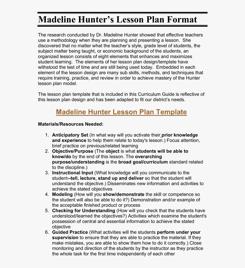 Microsoft Word Madeline Hunters Lesson Plan Format Regarding Madeline Hunter Lesson Plan Template Word