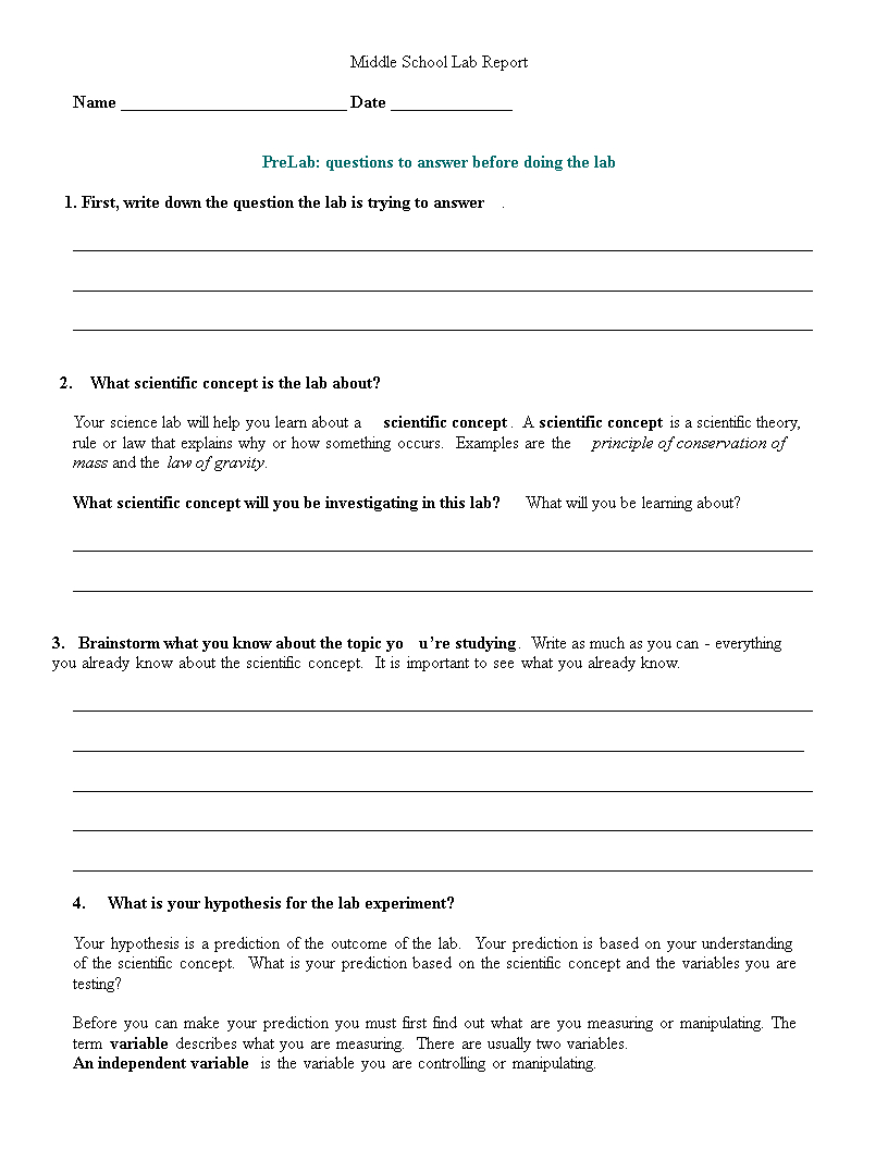 Middle School Lab Report | Templates At In Science Lab Report Template