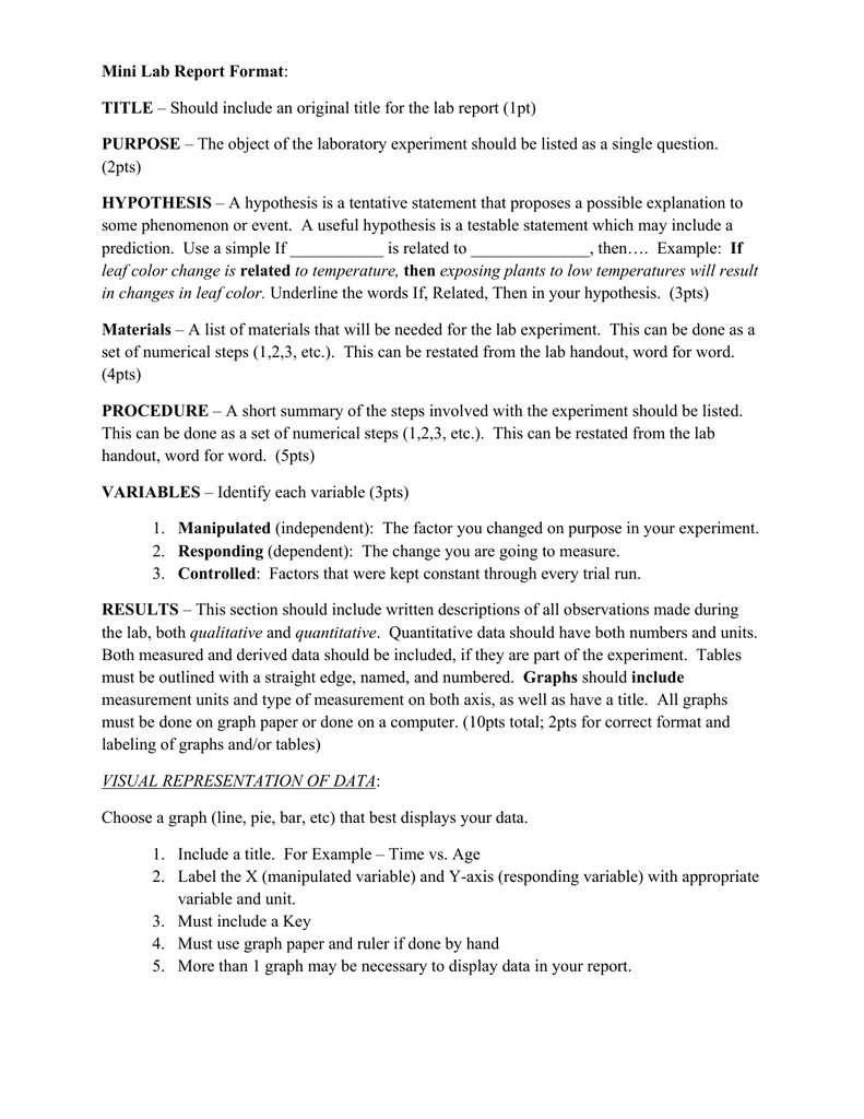 Mini Lab Report Format: Title – Should Include An Original Intended For Lab Report Template Word