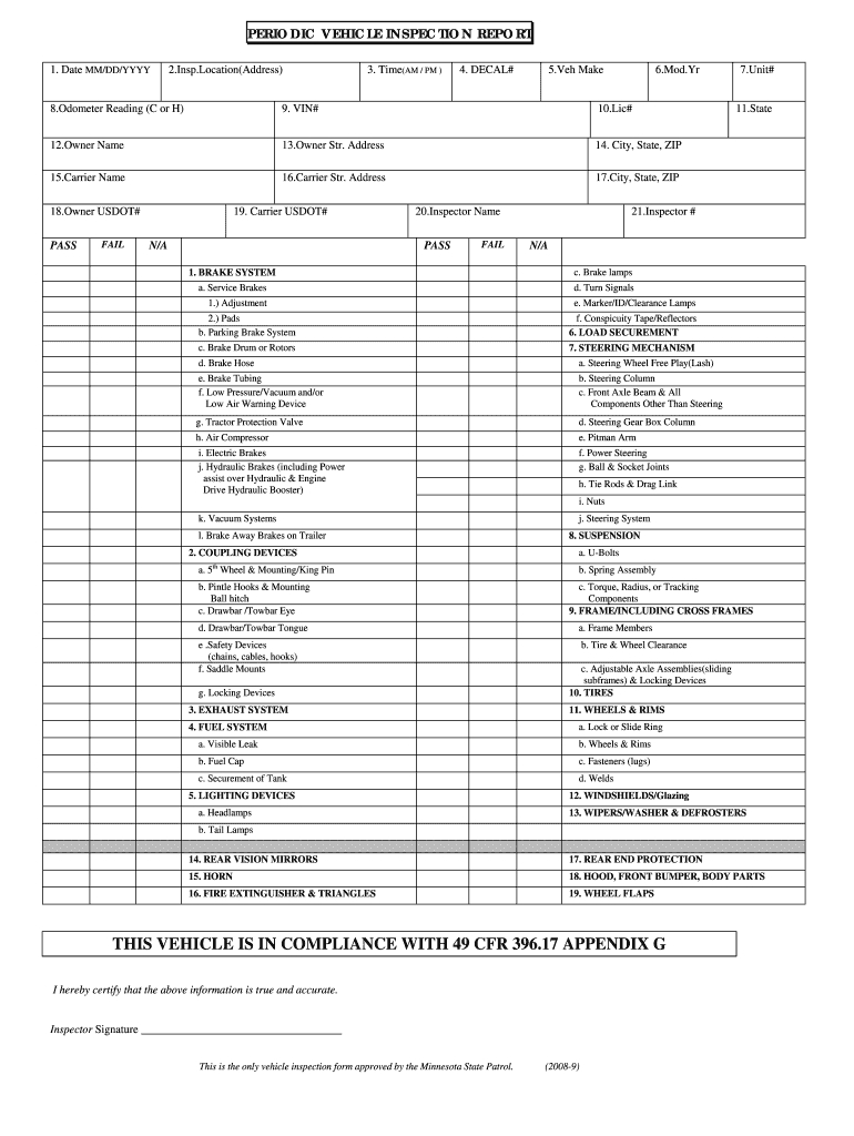 Minnesota Periodic Vehicle Inspection Report – Fill Online Intended For Vehicle Inspection Report Template