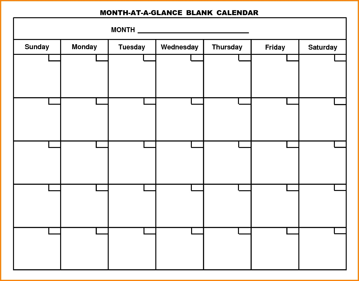 Month At A Glance Blank Calendar Printable | Monthly Pertaining To Month At A Glance Blank Calendar Template