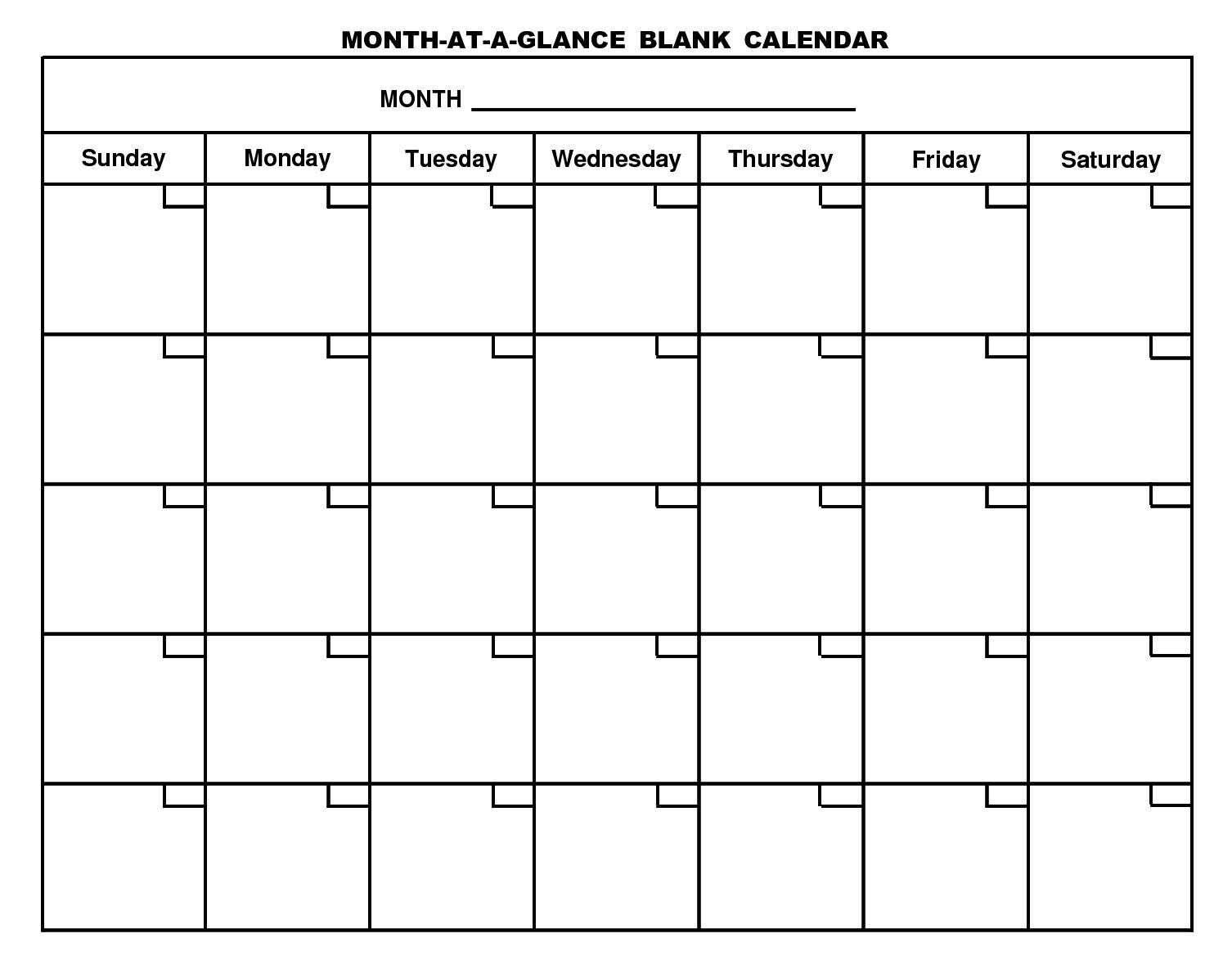 Month At A Glance Blank Calendar Template - Dalep.midnightpig.co Pertaining To Month At A Glance Blank Calendar Template