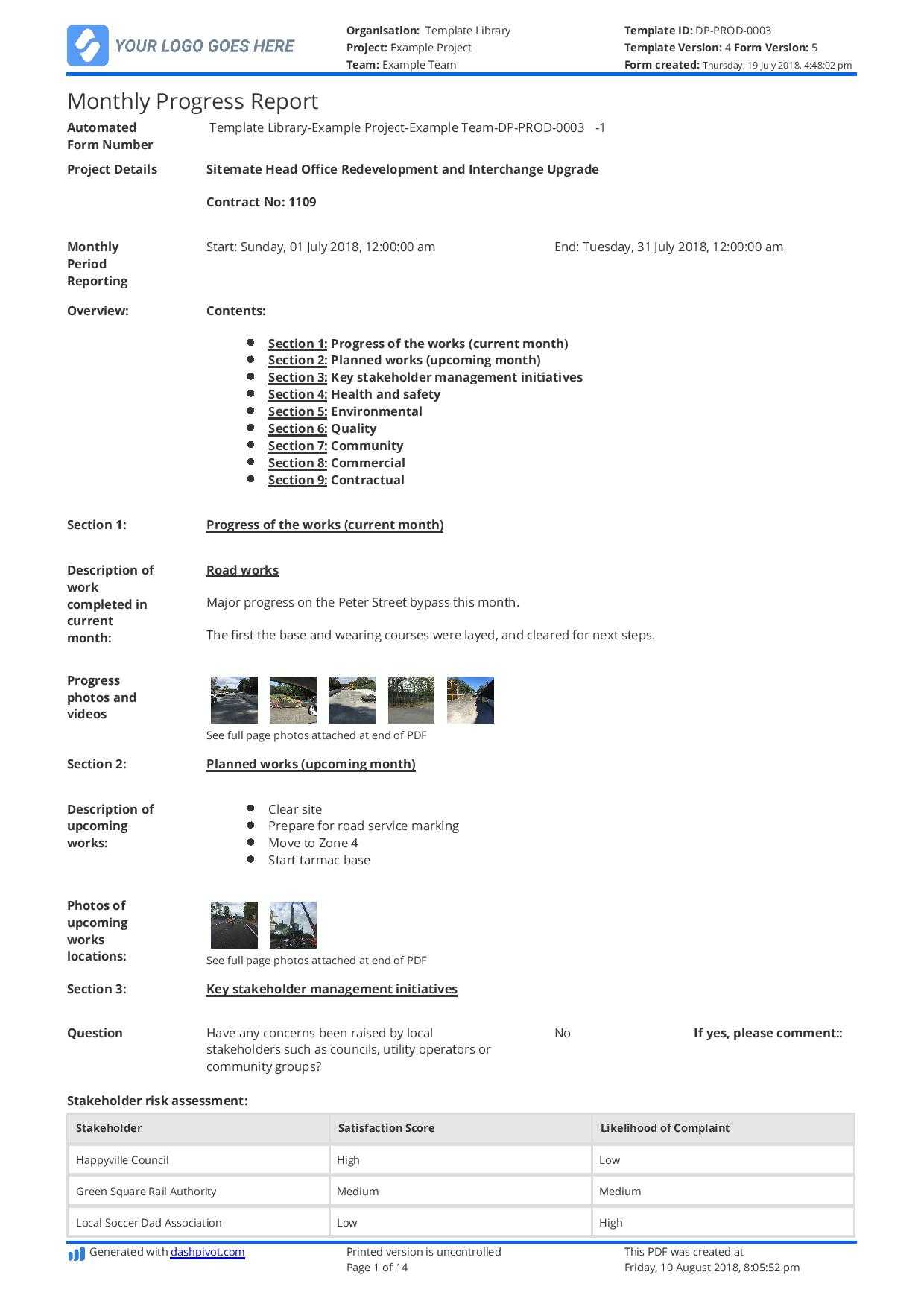 Monthly Construction Progress Report Template: Use This For How To Write A Monthly Report Template