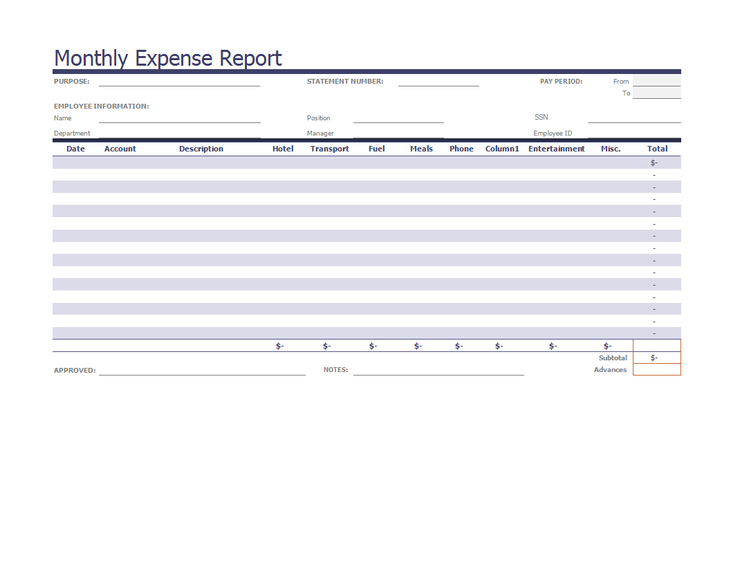 Monthly Expense Report Example | Templates At Within Microsoft Word Expense Report Template
