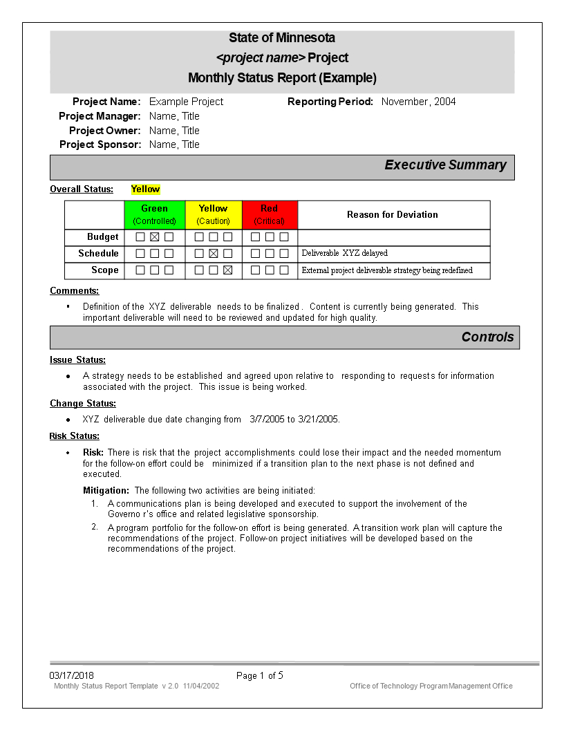 Monthly Status Report | Templates At Allbusinesstemplates With Executive Summary Project Status Report Template