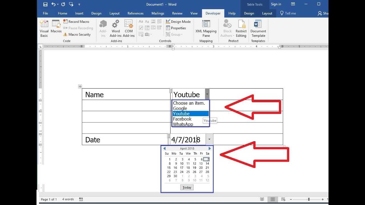 Ms Word: How To Create Drop Down List Of Date Calendar & Name For Word 2010 Templates And Add Ins