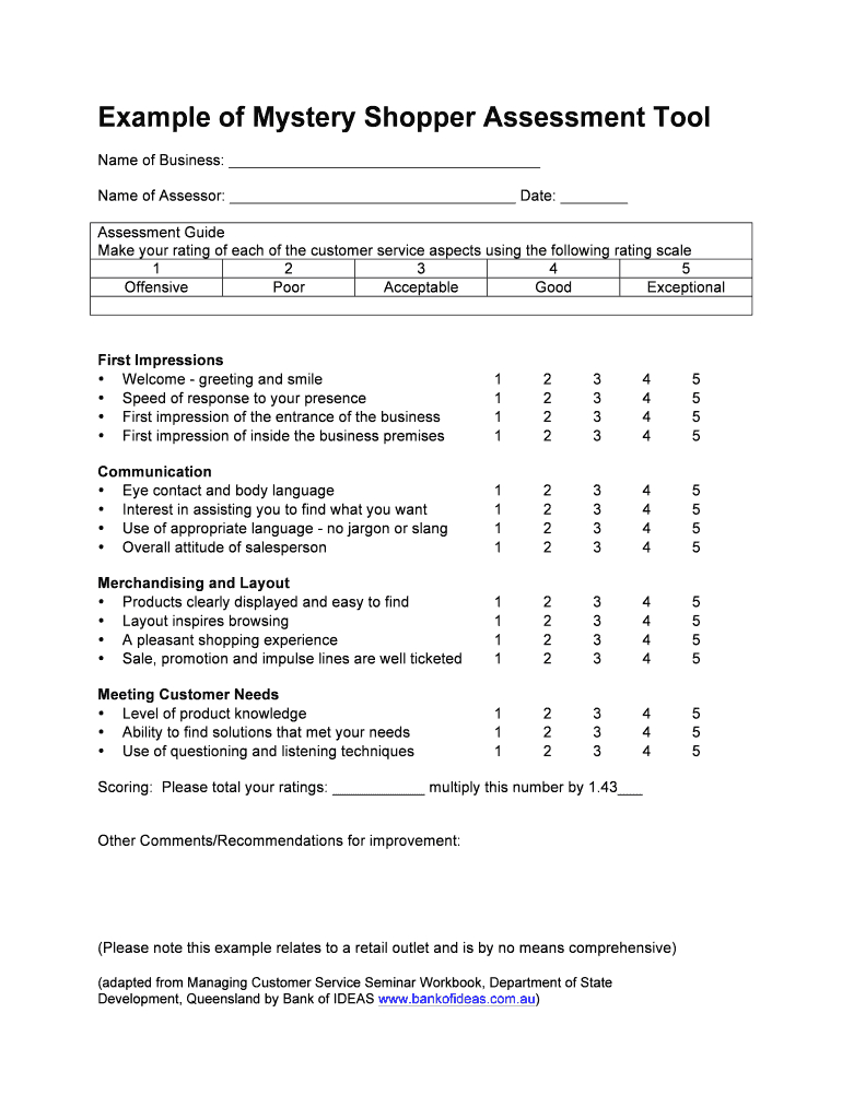 Mystery Shopper Assessment Tool – Fill Out And Sign Printable Pdf Template  | Signnow Throughout Shop Report Template