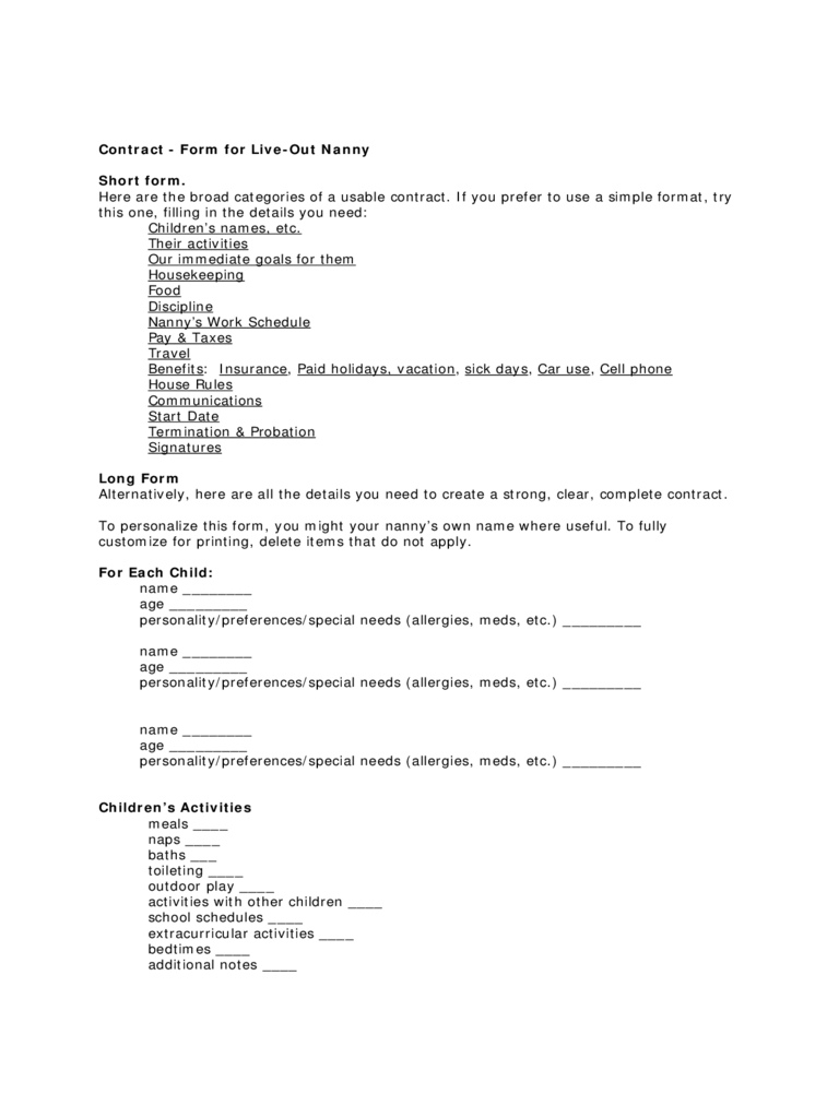 Nanny Contract Template – 2 Free Templates In Pdf, Word Inside Nanny Contract Template Word