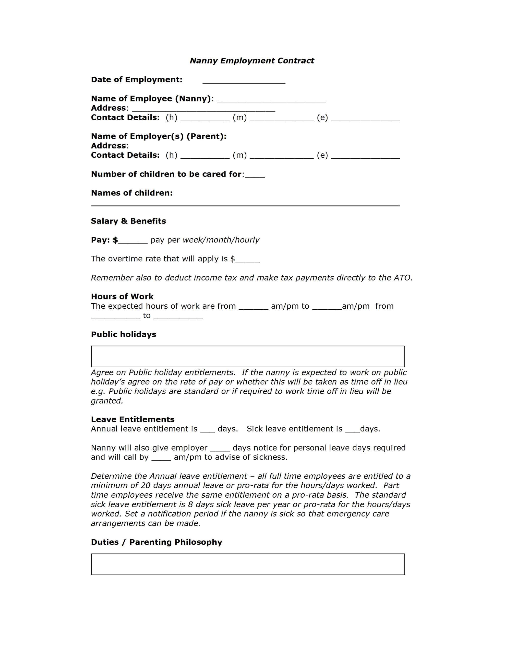 Nanny Contract Template With Regard To Nanny Contract Template Word