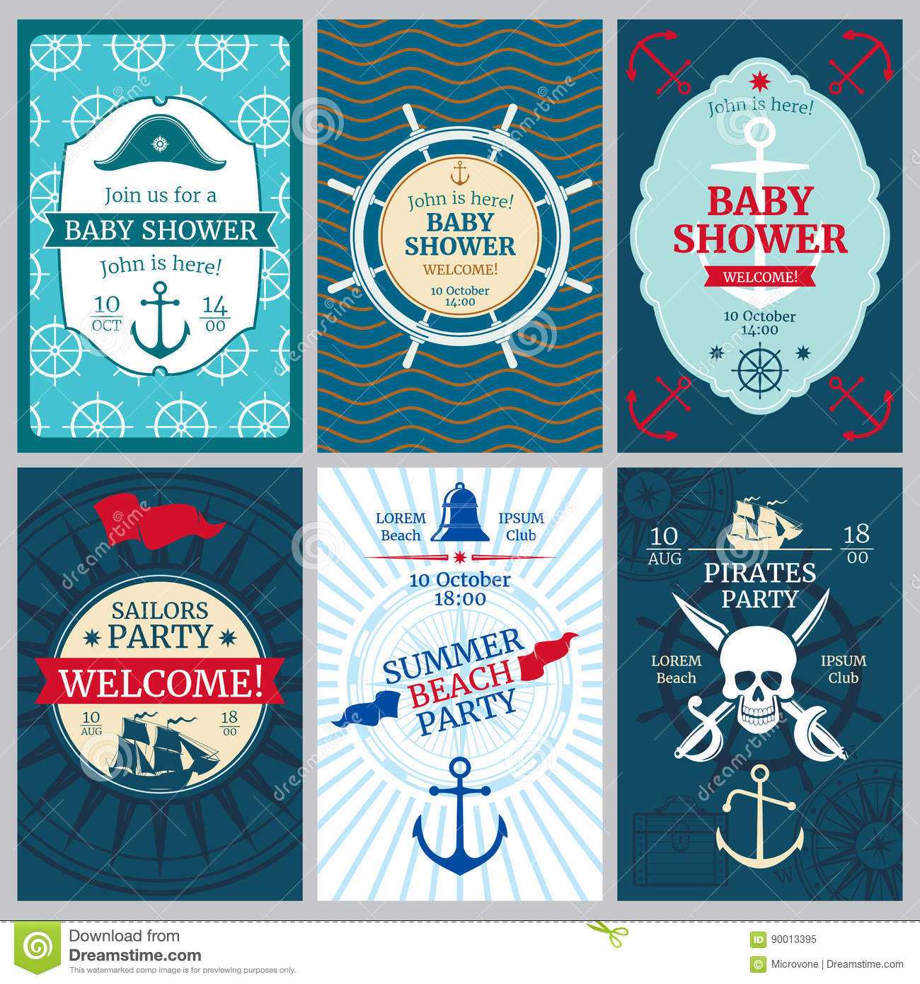 Nautical Baby Shower, Birthday, Beach Party Vector Within Nautical Banner Template