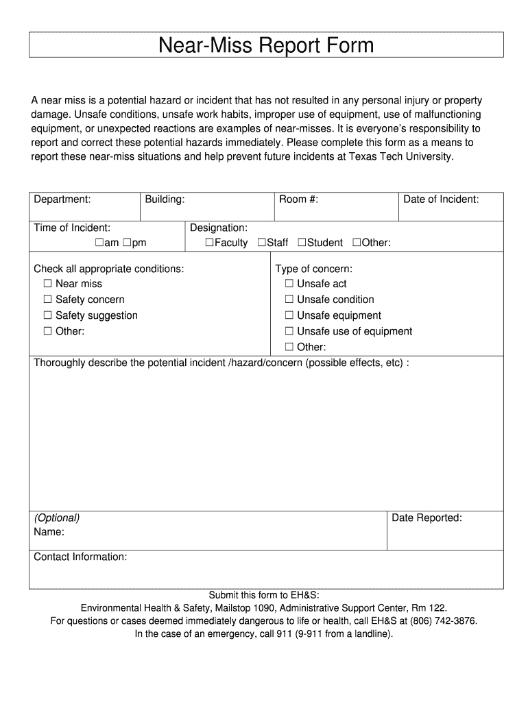 Near Miss Incident Report Format – Calep.midnightpig.co Throughout Near Miss Incident Report Template