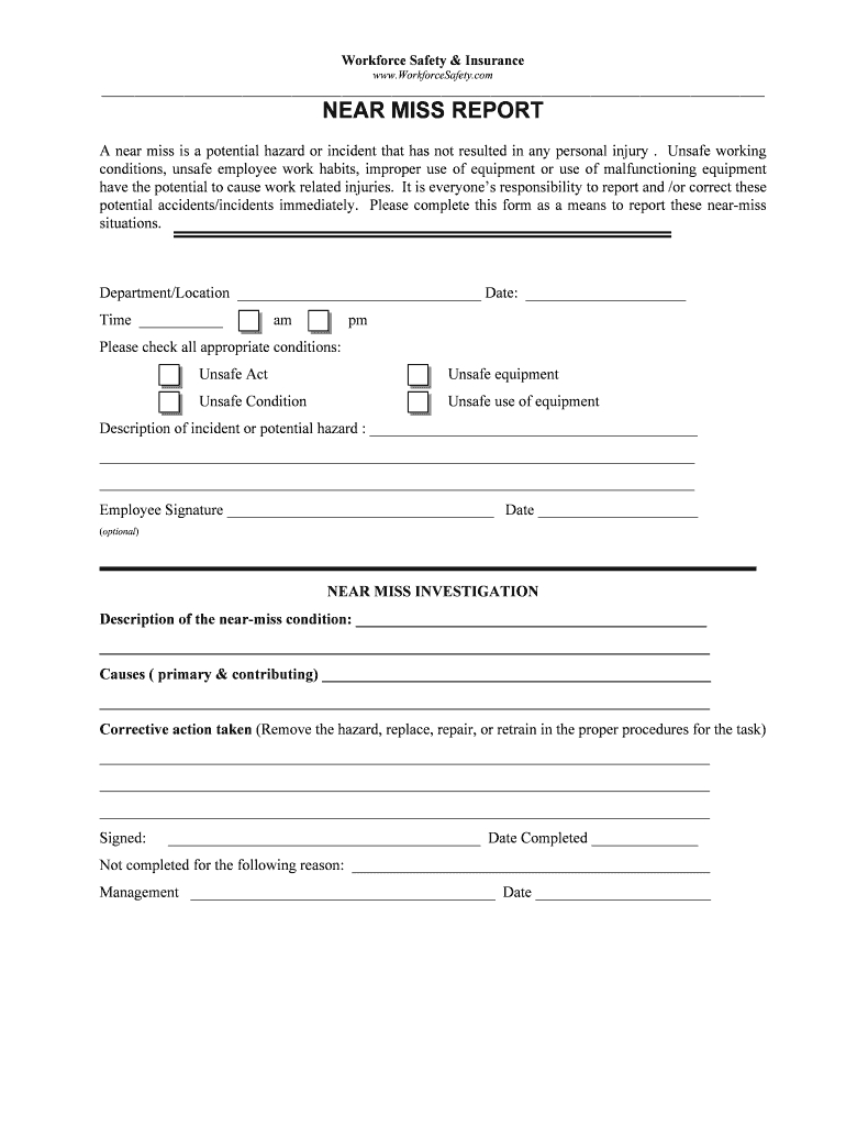 Near Miss Report Form – Fill Online, Printable, Fillable Within Health And Safety Incident Report Form Template