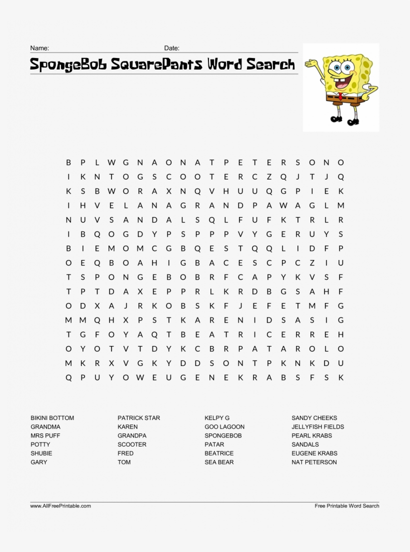 New Spongebob Word Search Free Squarepants Templates Intended For Blank Word Search Template Free