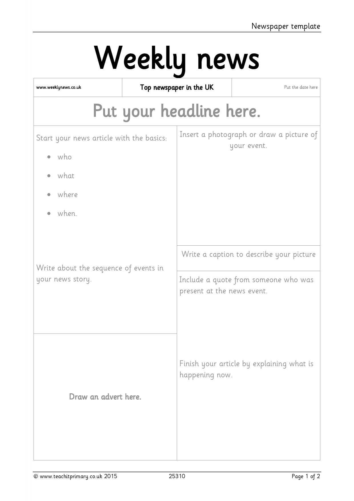 Newspaper Template Regarding Science Report Template Ks2