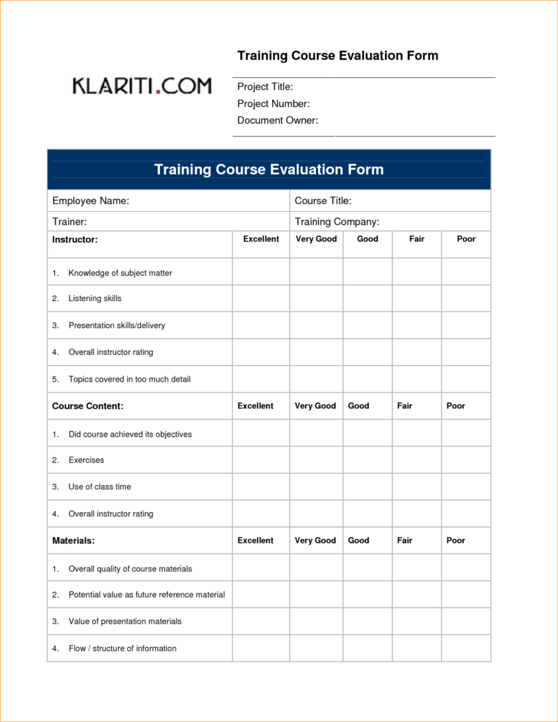 Nice Feedback Form Template For Training Evaluation With Regard To Blank Evaluation Form Template